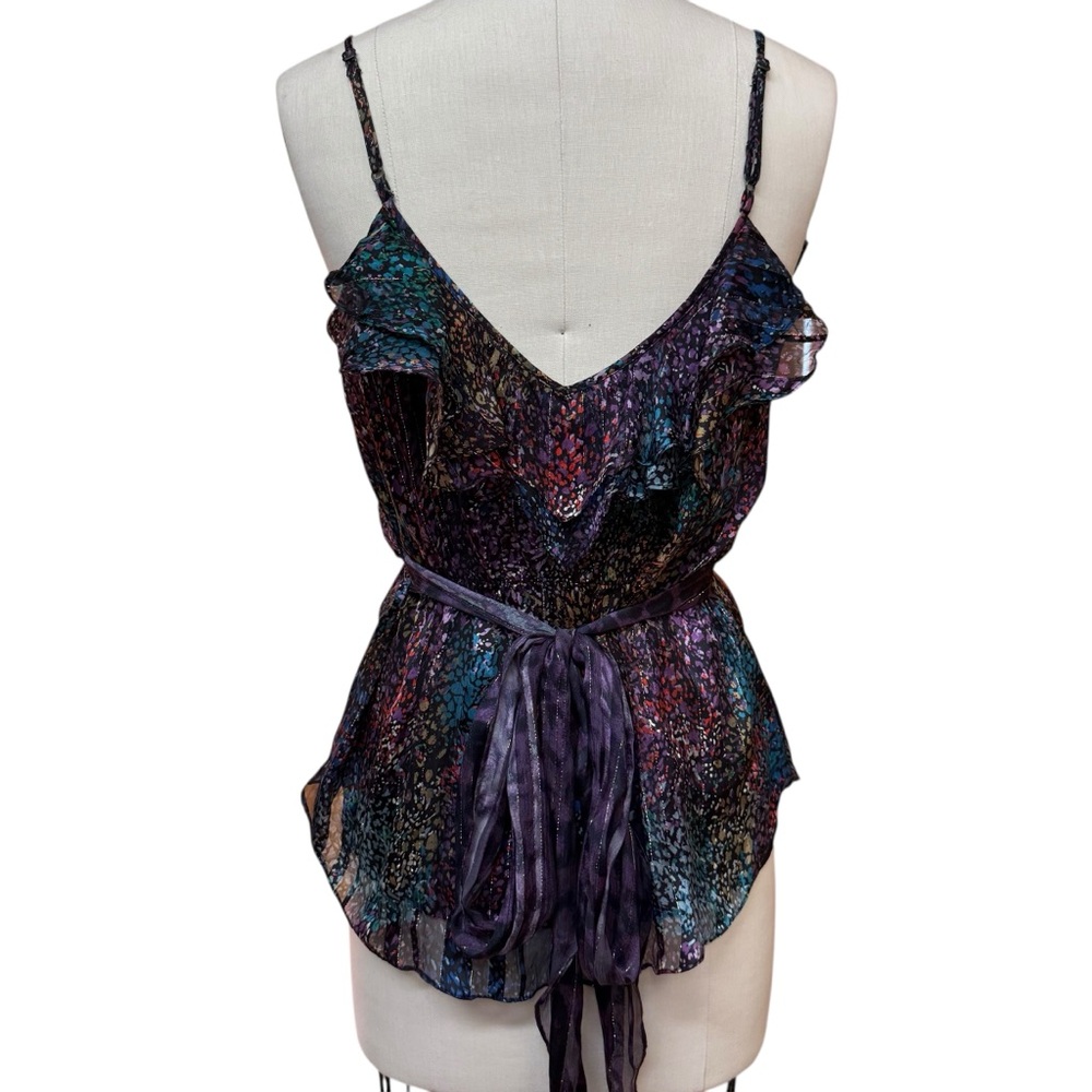 Rebecca Taylor Silk Shimmer Beaded Spaghetti Strap Top Size 6 Romantic Coquette - Picture 2 of 15